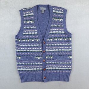 VTG Lord & Taylor Shetland Wool Cardigan Sweater Fair Isle Knit Size Medium